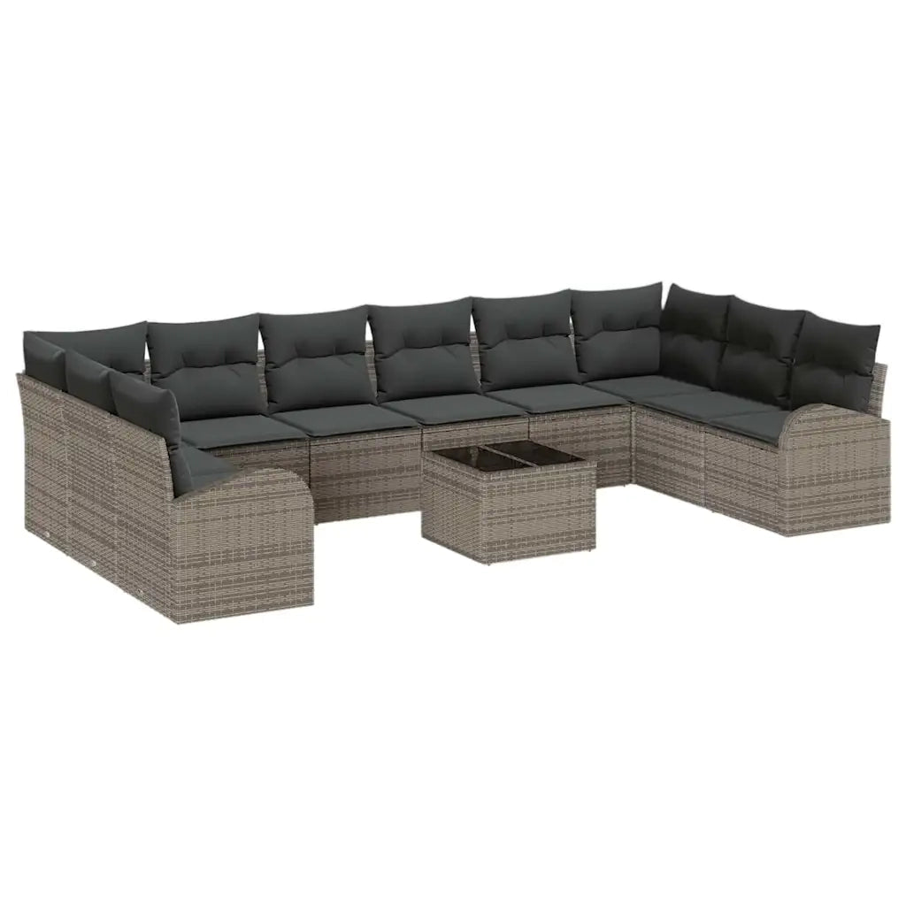 Set Divano da Giardino 11 pcs Grigio chiaro polyrattan