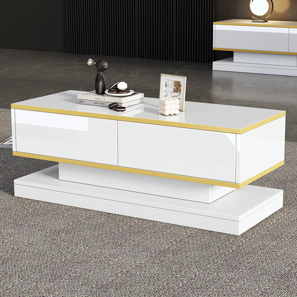 Tavolino design - Xylo - 100x50cm 2 cassetti bianco/oro