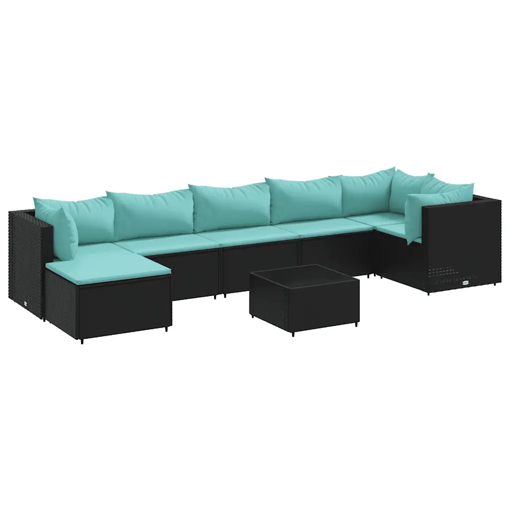 Set Mobili da Giardino con Cuscini 8 pz Nero in Polyrattan 3308236