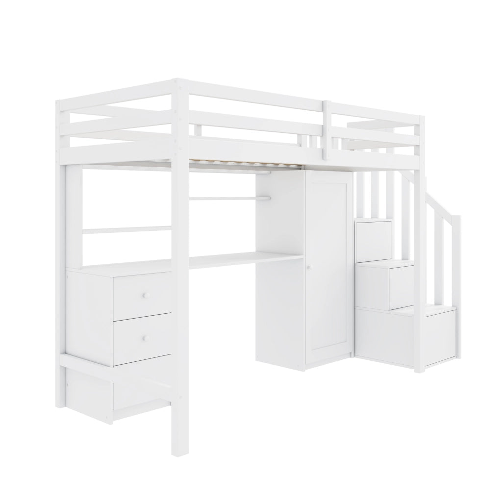 LETTO A CASTELLO CON SCRIVANIA E ARMADIO 90x200 CM BIANCO