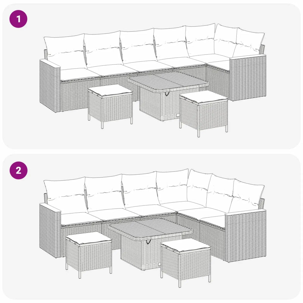 Set Divano da Giardino con cuscino 9 pcs Nero e Crema 3363190