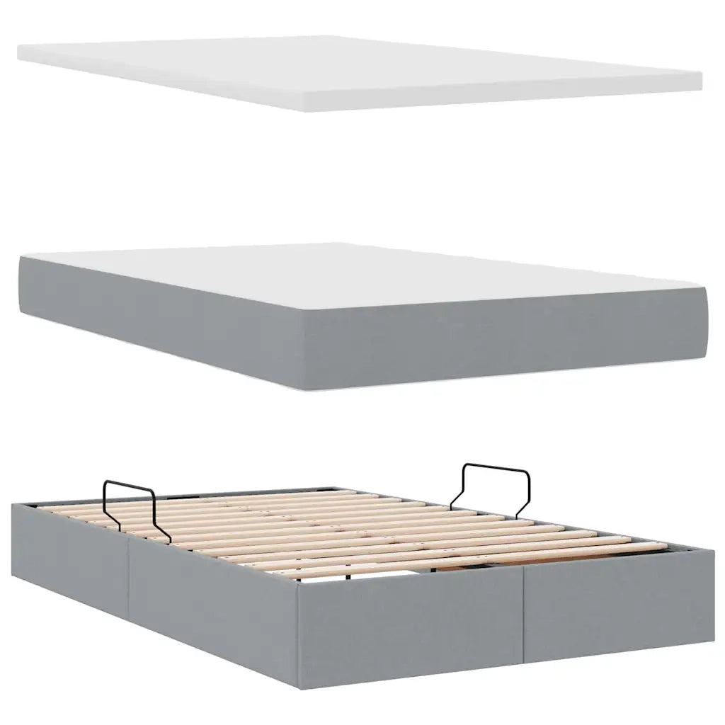 Letto con contenitore e LED Grigio chiaro 120 x 190 cm Tessuto 3371130