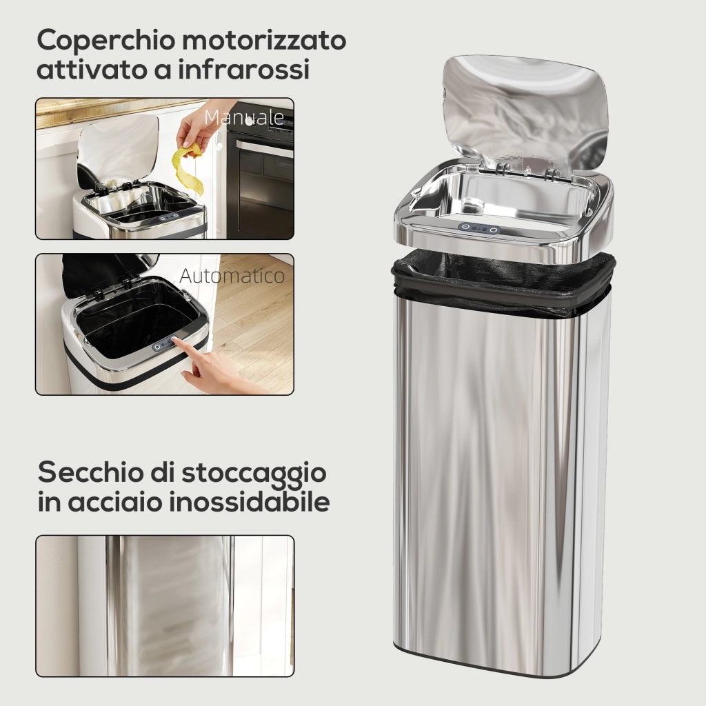 Pattumiera Automatica con Sensore ¨C Xylo ¨C 40L Argento 33x25x70cm