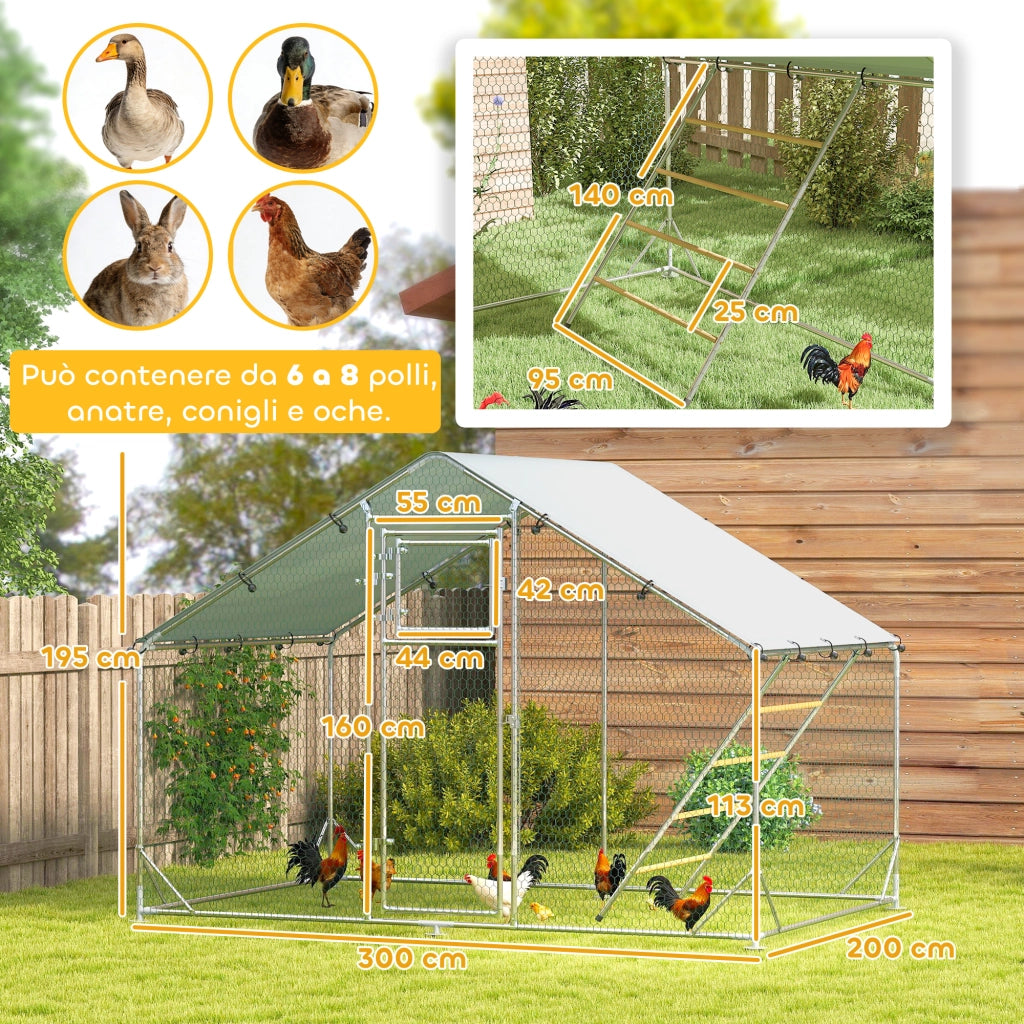 Recinto per Galline da Giardino ¨C zephmum ¨C Argento 3x2x1.9m