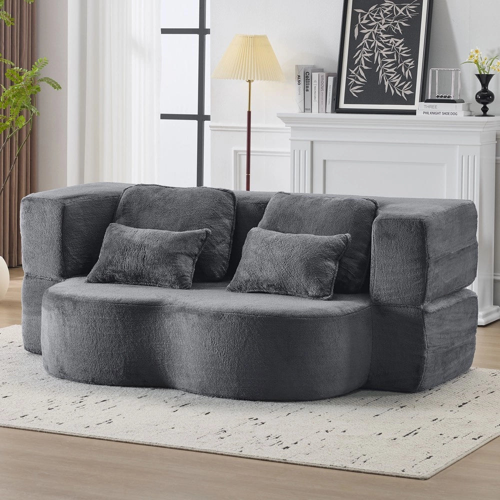 Divano Letto Pieghevole Grigio Blu ¨C Xylo ¨C Flanella, 4 Cuscini