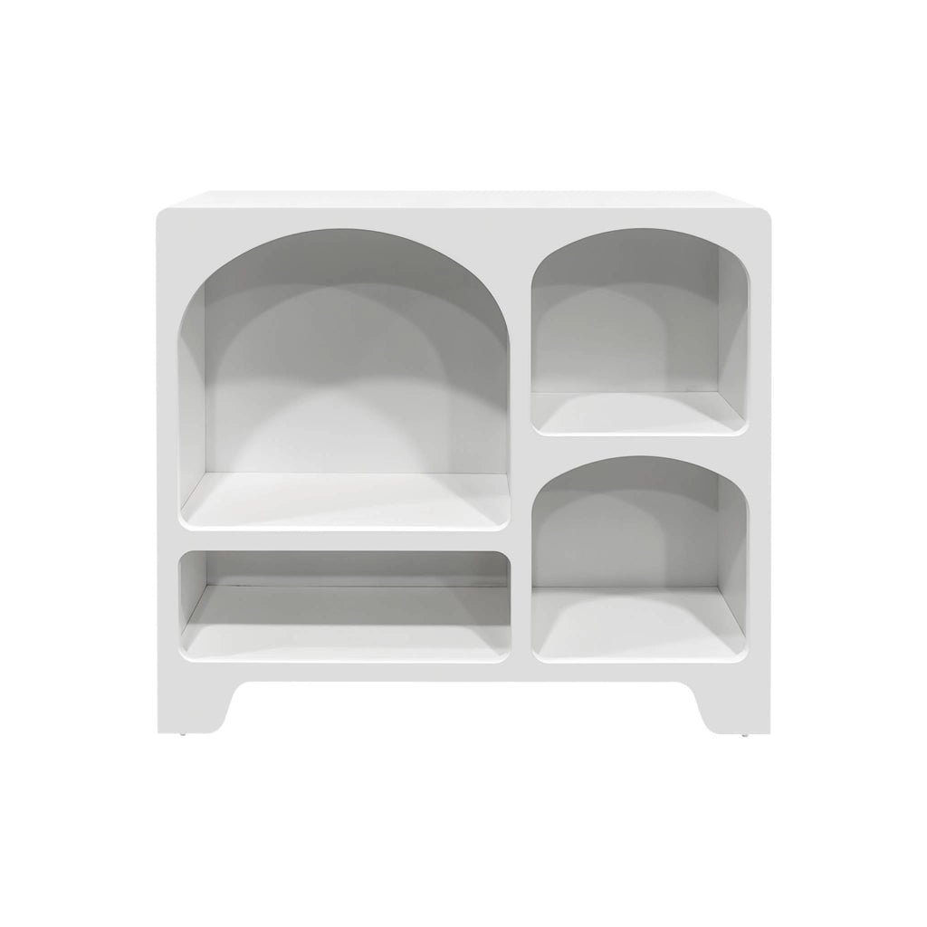 Credenza organica a 4 scomparti effetto legno bianco, 90cm, bianco