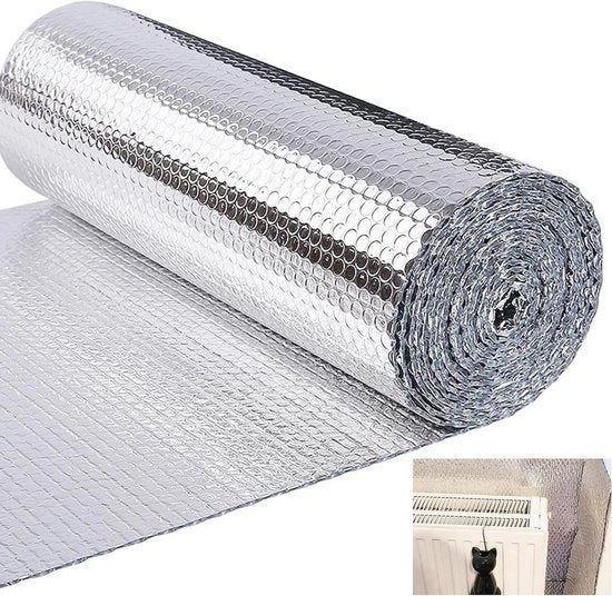 Folie riflettente del calore 5 m x 6 m per radiatori con adesivo 3 m - Folio riflettente isolante per finestre garage e tetti