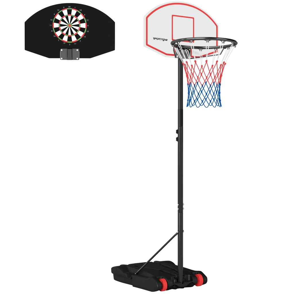 Canestro da Basket con Bersaglio per Freccette ¨C Xylo ¨C Altezza Regolabile Base Riempibile con Ruote 74x55x210-247 cm Nero