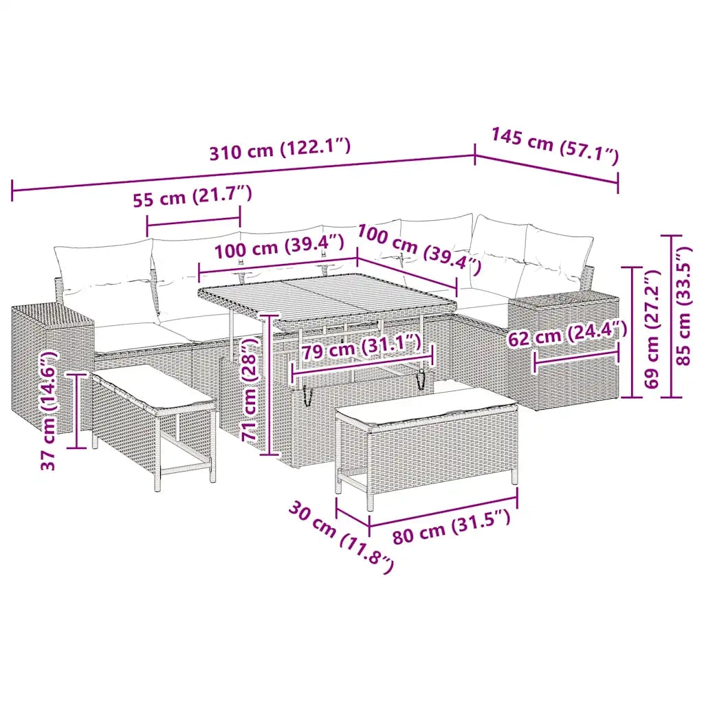 Set Divano da Giardino con cuscino 9 pcs Grigio polyrattan 3362018