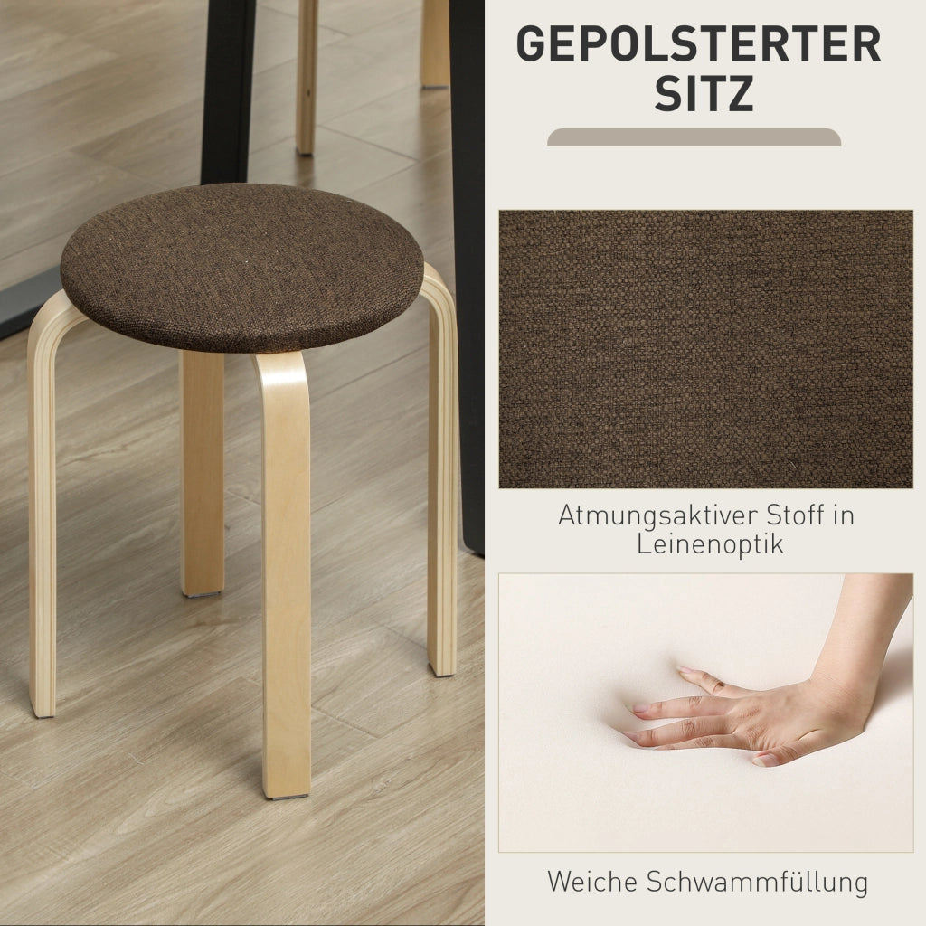 Pouf Imbottito Set 4 Pezzi ¨C Xylo ¨C Impilabile Legno Marrone