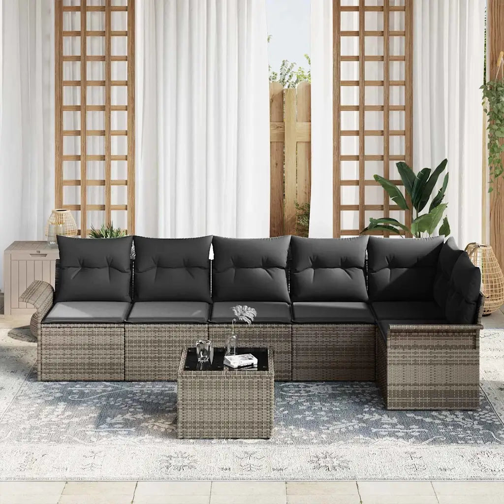Set Divano da Giardino con cuscino 7 pcs Grigio polyrattan