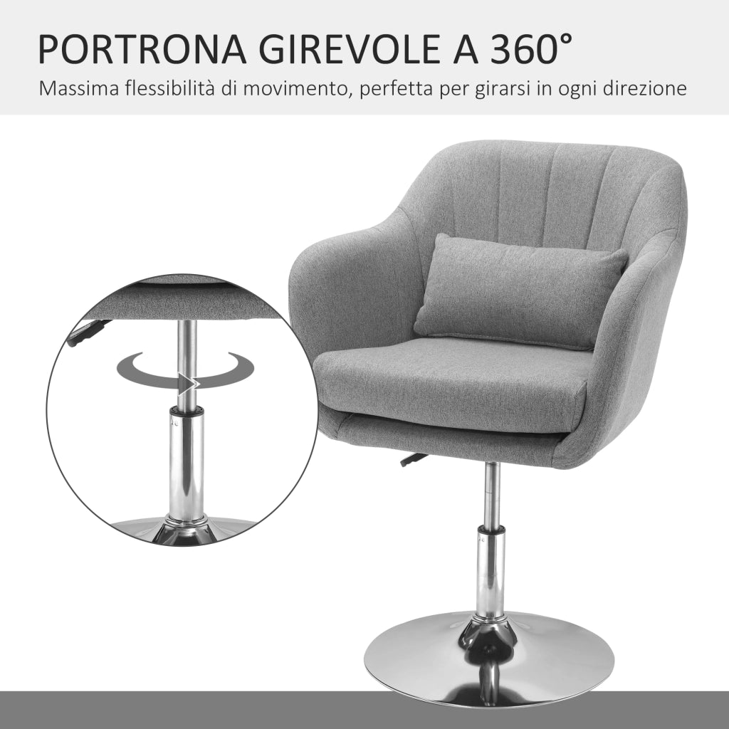 Sedia Girevole con Cuscino e Bracciolo ¨C Minimal ¨C Grigio 60x60x79-91 cm