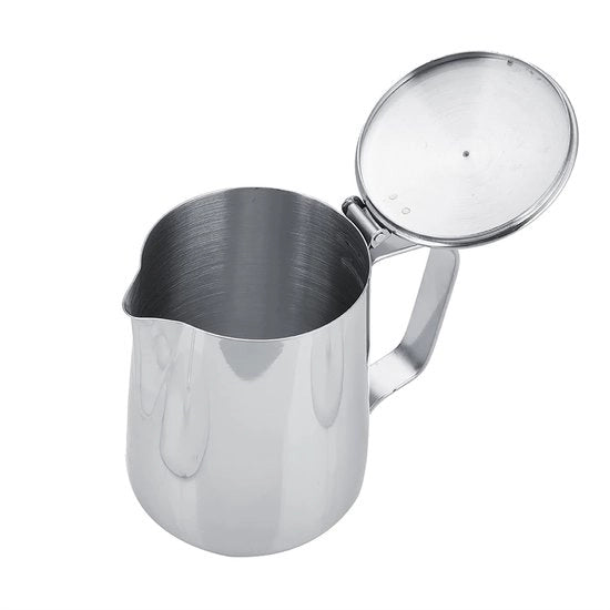 Milk Foam Maker 350ML - Acciaio Inossidabile - Coperchio - Maniglia Ergonomica - Design Senza Gocce - Schiuma Kan