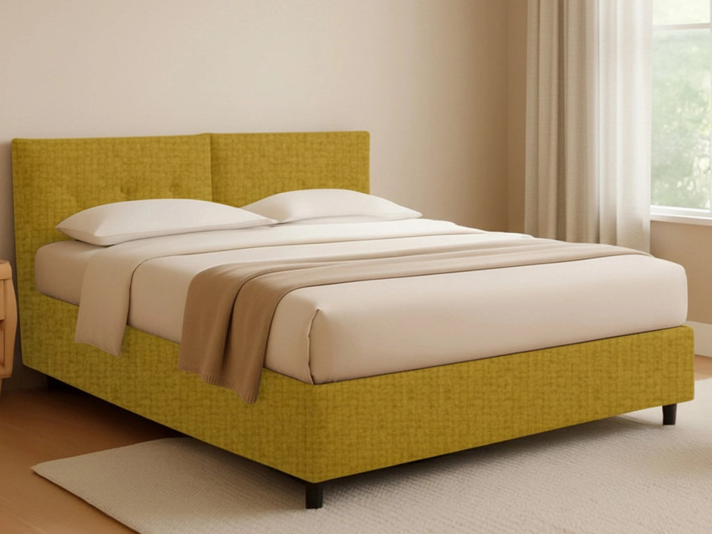 Leeds, Letto Piazza e Mezza Sfoderabile Made in Italy, Giallo Ocra
