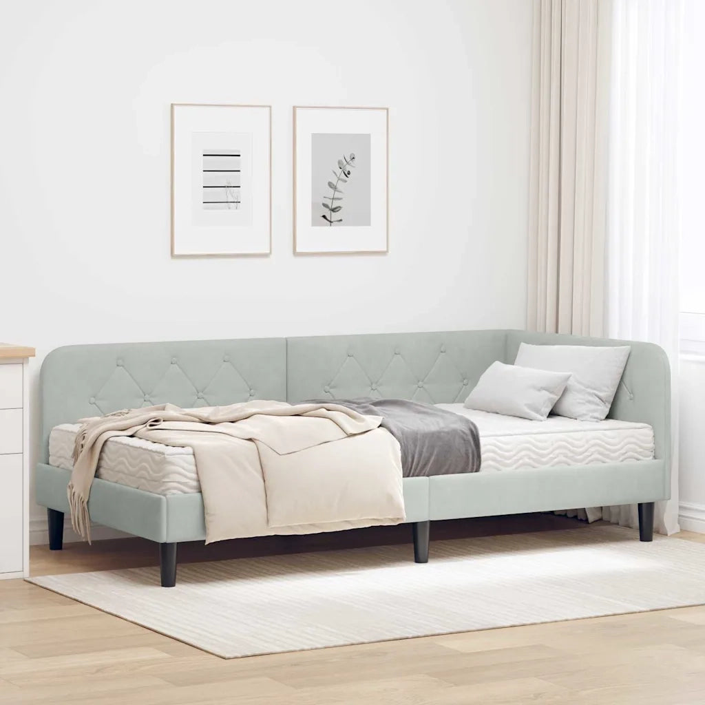 Cornice del letto ad angolo Grigio chiaro 90 x 200 cm Velluto