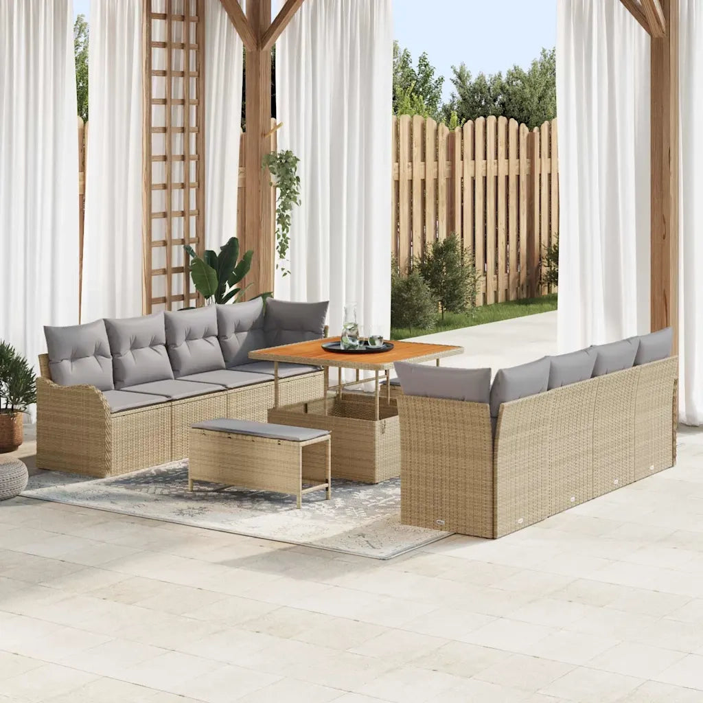 Set Divano da Giardino con cuscino 11 pcs Beige e Grigio Chiaro 3364197