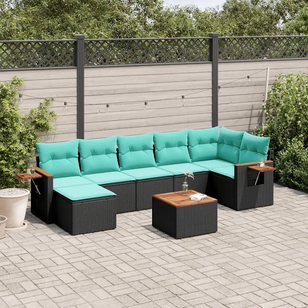 Set Divani da Giardino 8 pz con Cuscini Nero in Polyrattan 3227037