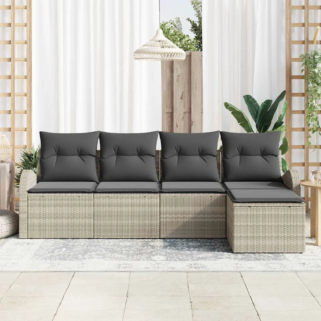 Set Divano da Giardino 5 pcs Grigio chiaro polyrattan