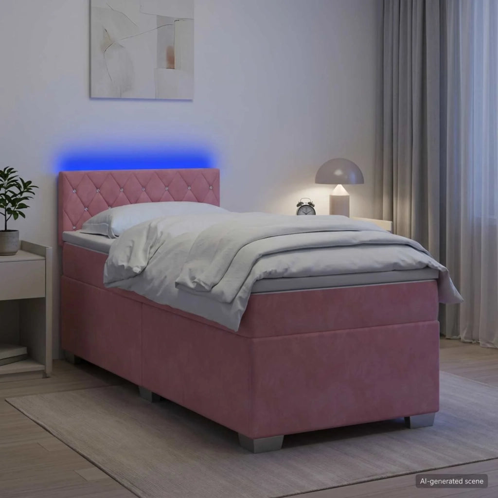 Letto con Box Spring, Materasso e LED Rosa 100 x 200 cm Velluto 3452119
