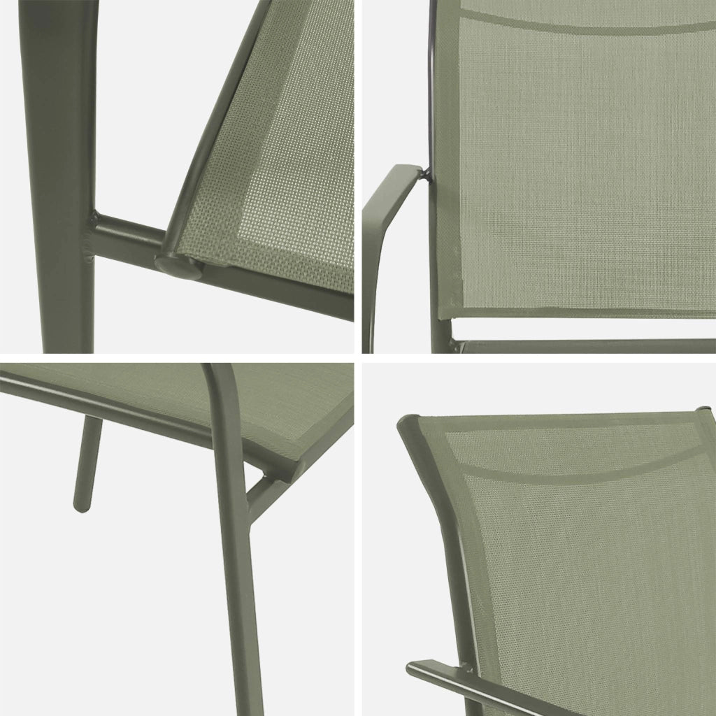 Set 4 sedie da giardino in alluminio e textilene, verde kaki