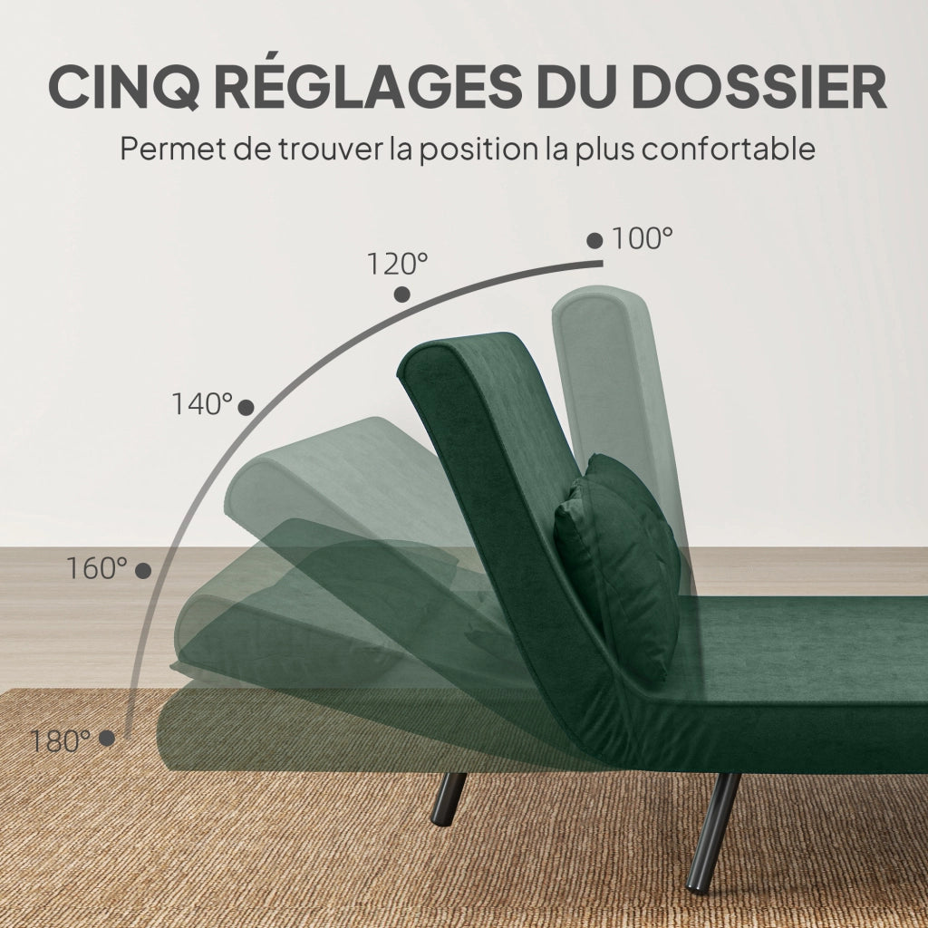 Divano letto 2 posti con schienale regolabile e 2 cuscini ¨C zephmum ¨C verde 102x73x81 cm