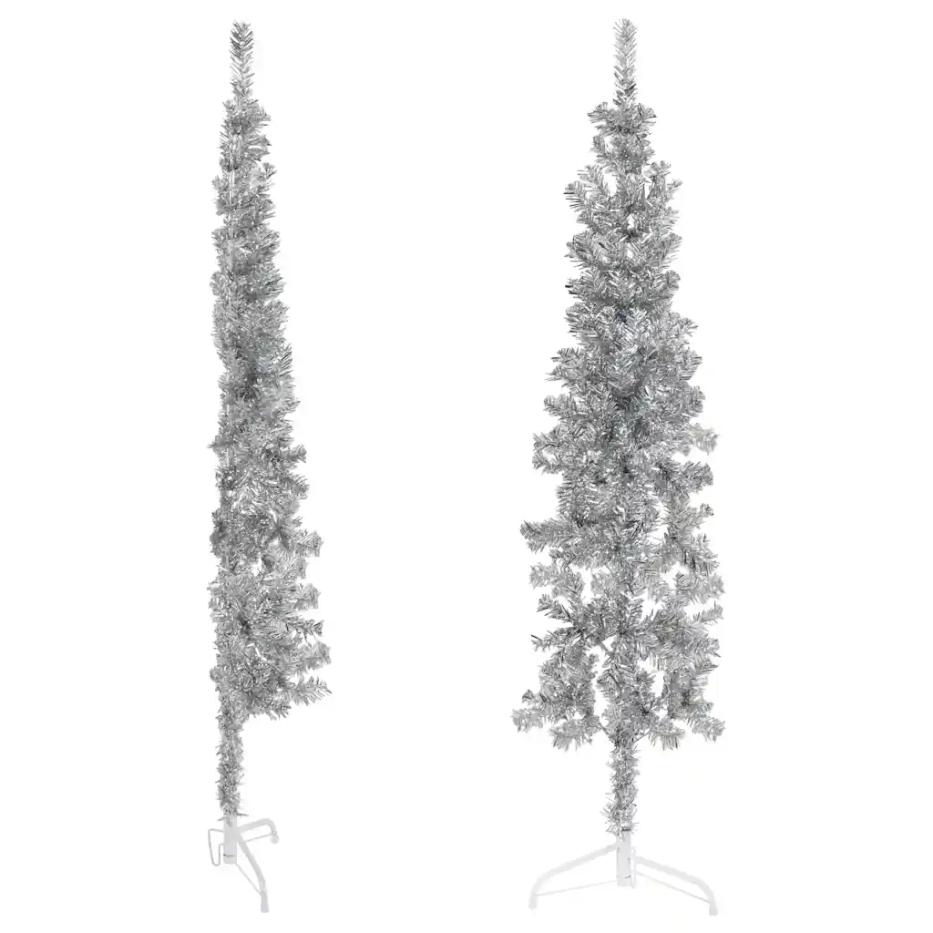 Albero Natale Artificiale Sottile a Metà Supporto Argento 180cm 344596