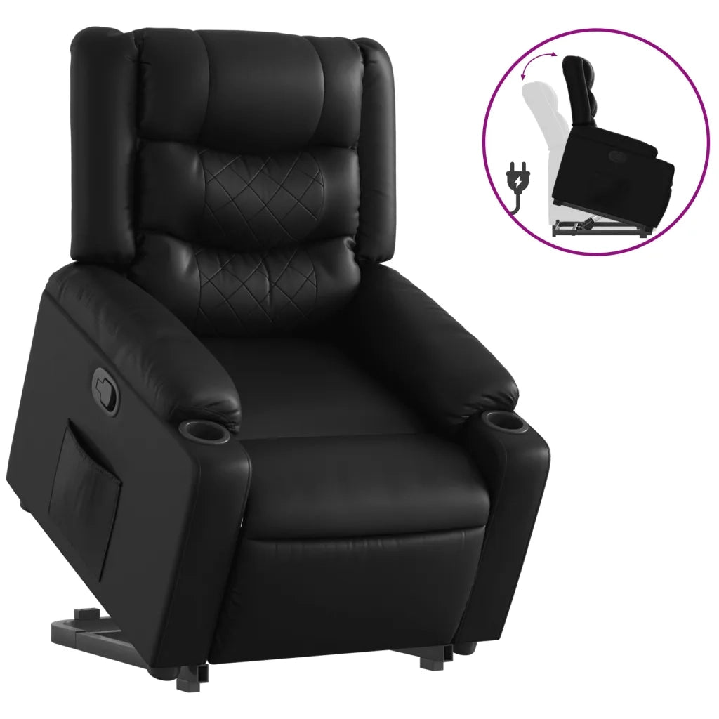 Poltrona Alzapersona Reclinabile Nera in Similpelle 3206551
