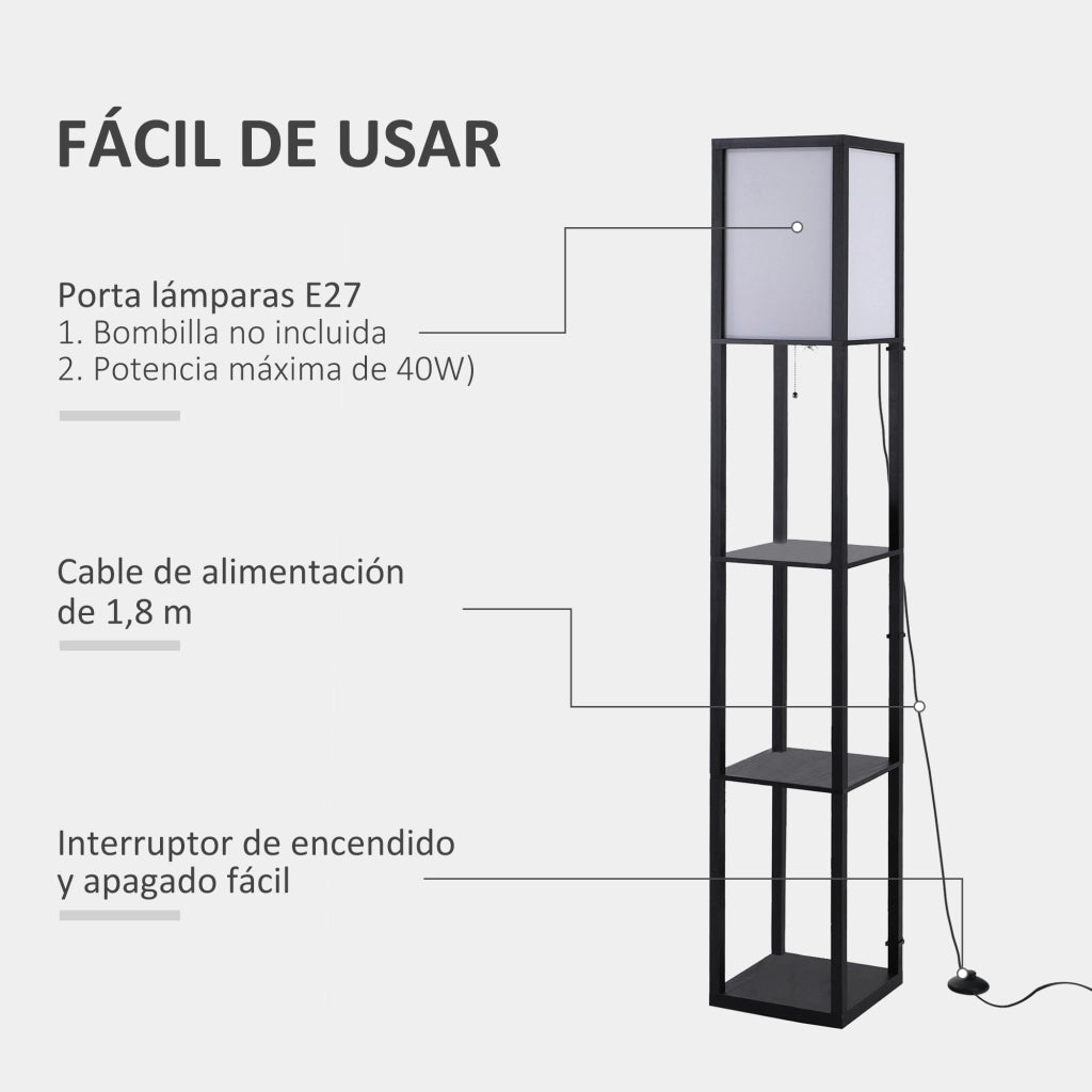 Lampada da Terra con Scaffale ¨C zephmum ¨C Legno, Nero