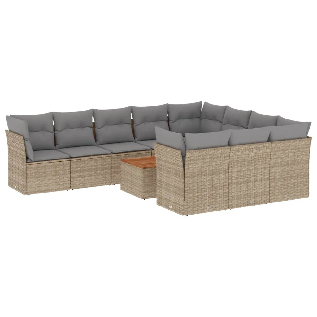 Set Divano da Giardino 11 pz con Cuscini Beige Misto Polyrattan