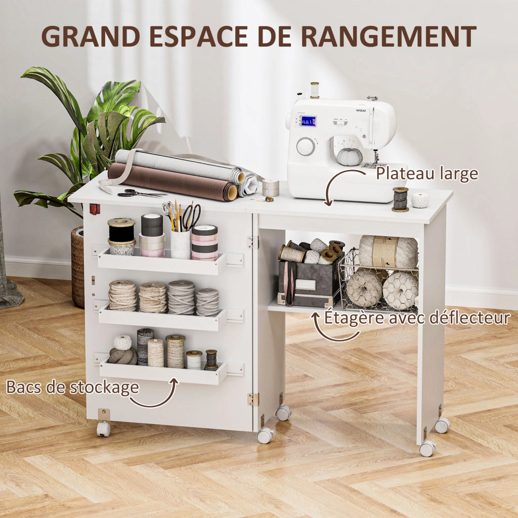 Tavolo da cucito pieghevole con ripiani e ruote ¨C Minimal ¨C bianco