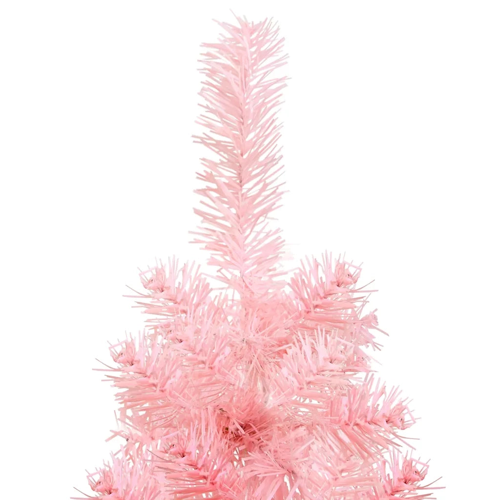 Albero Natale Artificiale Sottile a Met¨¤ e Supporto-Albero Natalizio Rosa 150 cm