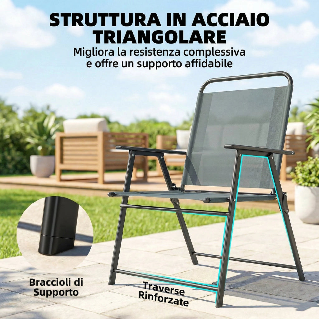 Sedia Pieghevole da Giardino ¨C Minimal ¨C Grigio, Set di 2
