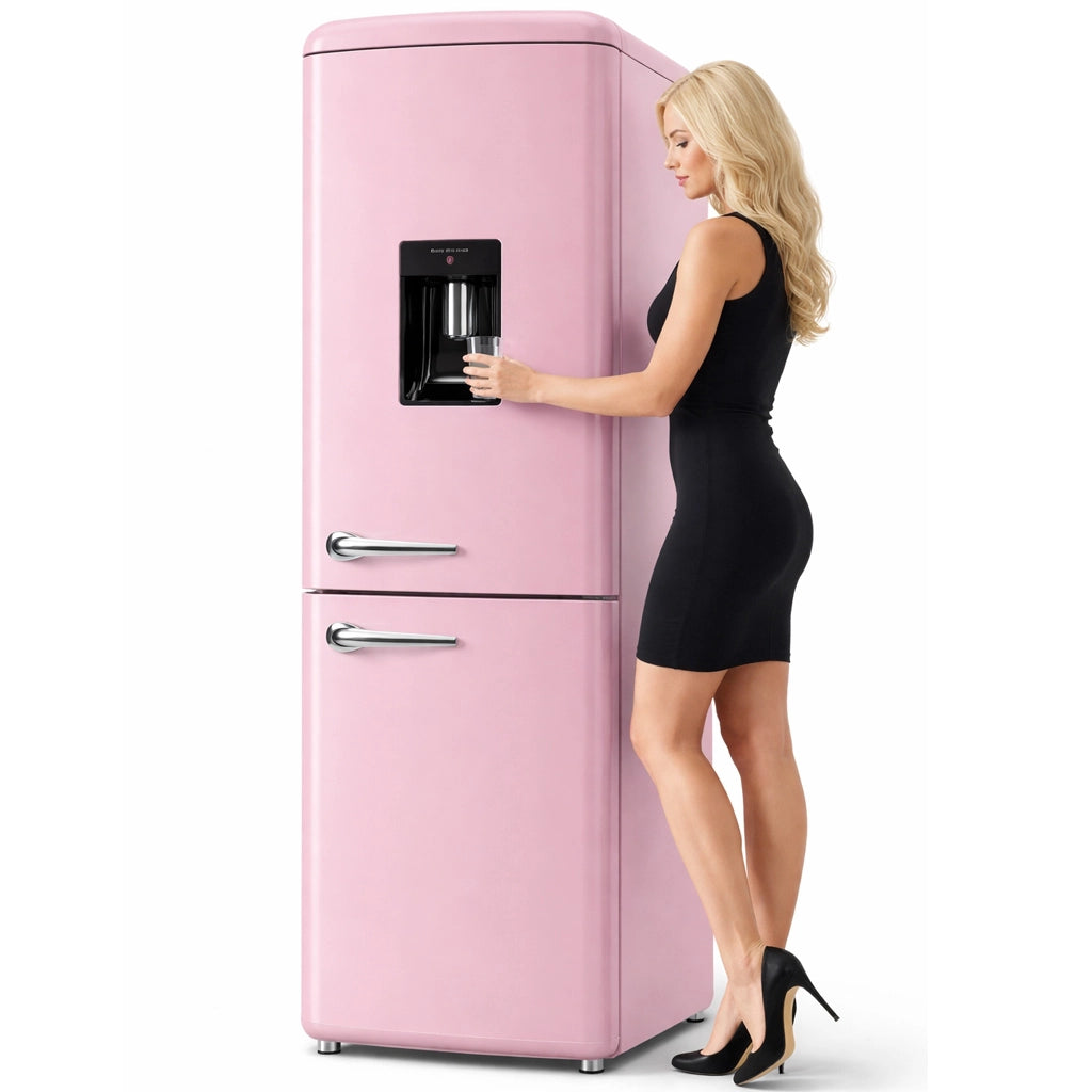 Frigorifero Combinato Vintage Doppia Porta 247Lt Rosa con dispenser d'acqua