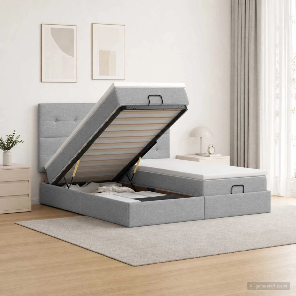 Letto Ottomano con Materasso e LED Grigio Chiaro 180 x 200 cm 3458437