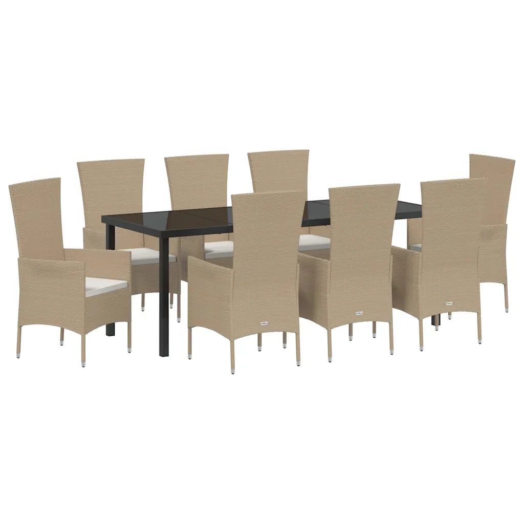 Set da Pranzo per Giardino con cuscino 9 pcs Beige polyrattan 3379463