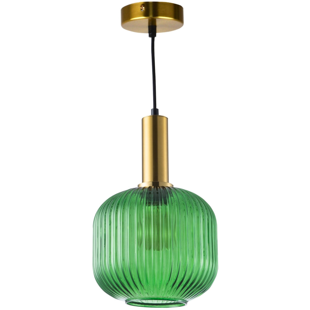 Lampada a sospensione Cumbria vetro verde oro E27 Polux