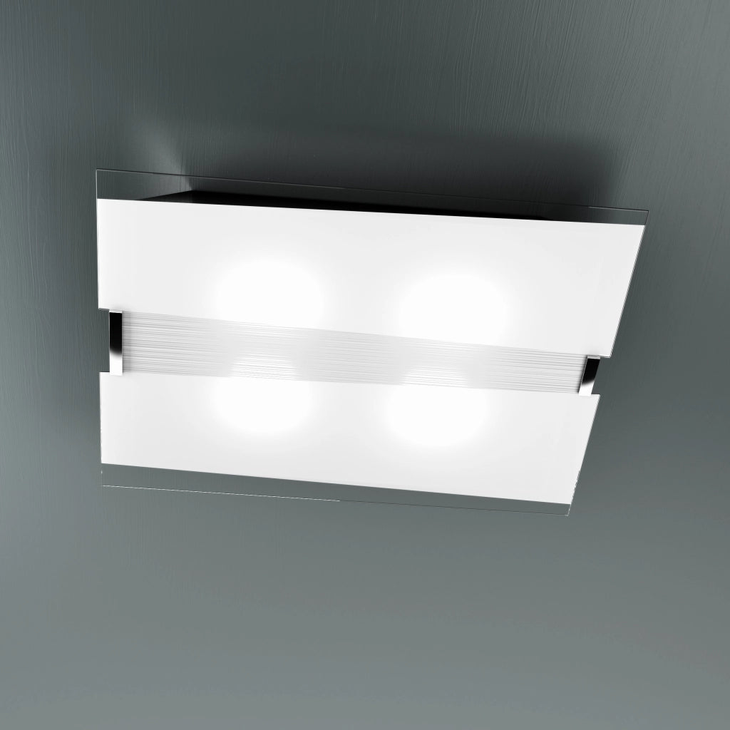 Toplight Plafoniera da soffitto 4 luci Mad con attacco E27, struttura cromo e bianca, design moderno 70x50x10cm