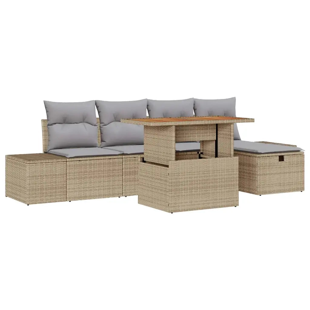 Set Divano da Giardino 6 pcs Beige polyrattan
