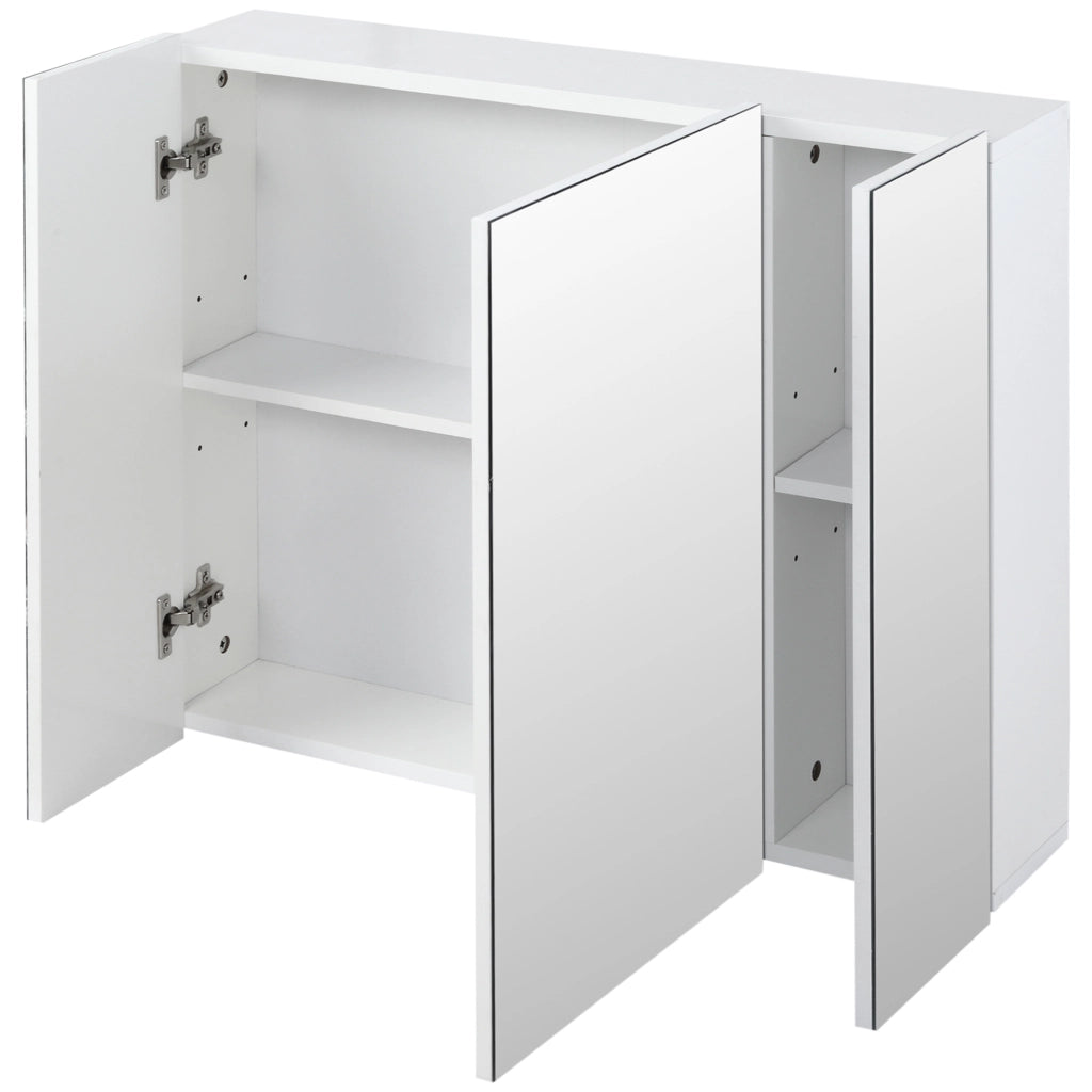 Mobile Bagno con 3 Ante Specchiate e Ripiani Regolabili ¨C zephmum ¨C 70x15x60cm, Bianco