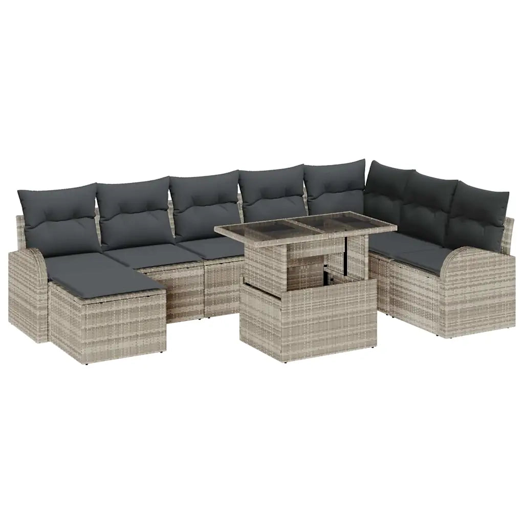 Set Divano da Giardino con cuscino 9 pcs Grigio chiaro 3348698