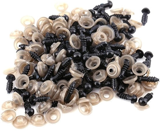 Occhi sicuri per bambole 10mm - 100 pezzi - Plastica - Anelli di chiusura - Sicuri per bambini - Per bambole e pupazzi - Occhi per bambole