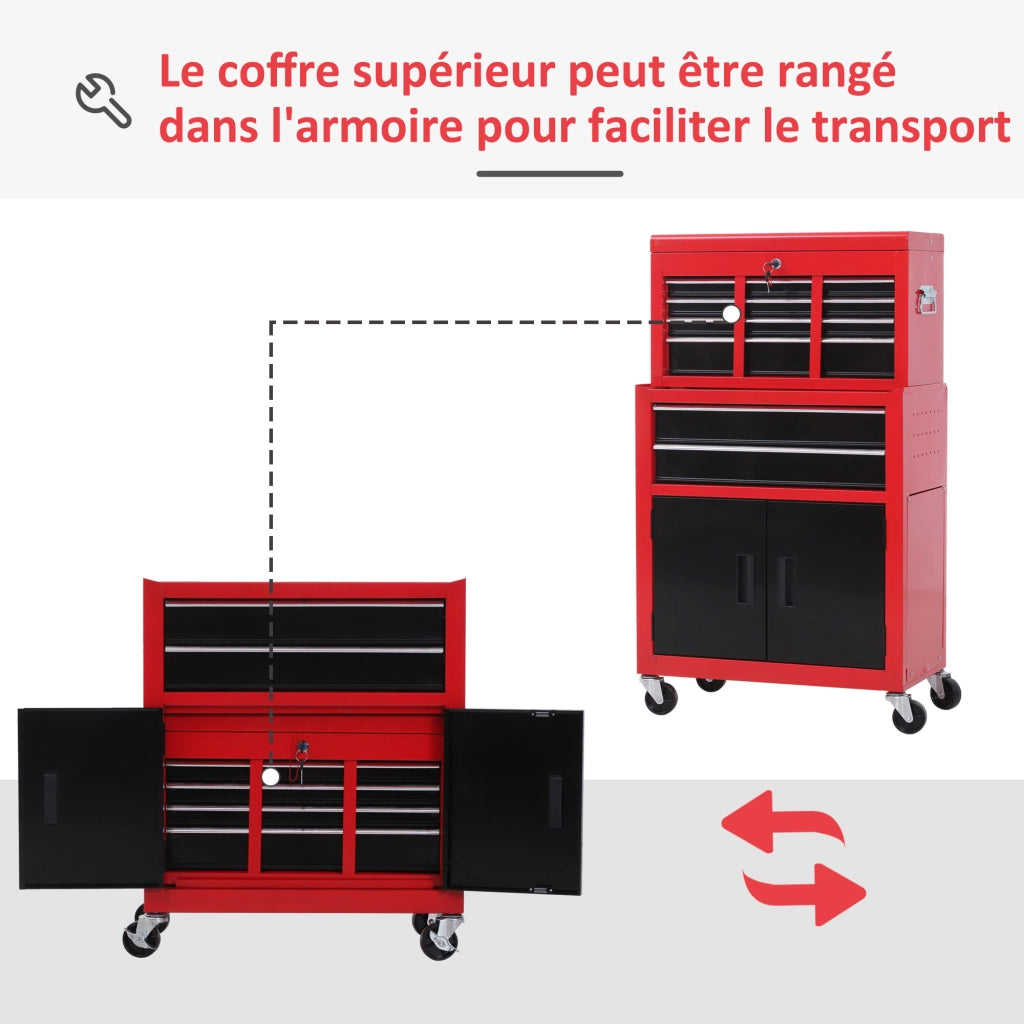 Cassettiera con 6 cassetti e cassa mobile ¨C Minimal ¨C acciaio rosso e nero