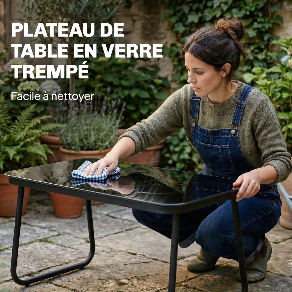 Set divano giardino 4 pezzi con divano, poltrona e tavolo ¨C Xylo ¨C grigio scuro e nero