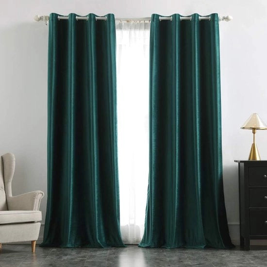 Tende da oscuramento - velluto - 2 pezzi - verde scuro - 140 x 245 cm