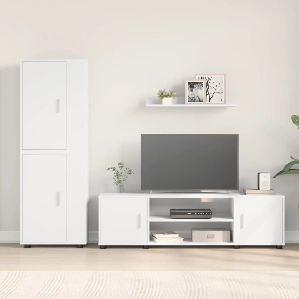 Set mobile TV Montaggio a parete 4 pcs Bianco Legno multistrato 3397896