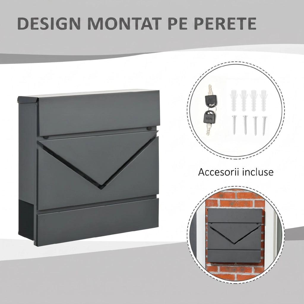 Cassetta postale con coperchio e serratura ¨C Xylo ¨C acciaio grigio con 2 fori di drenaggio