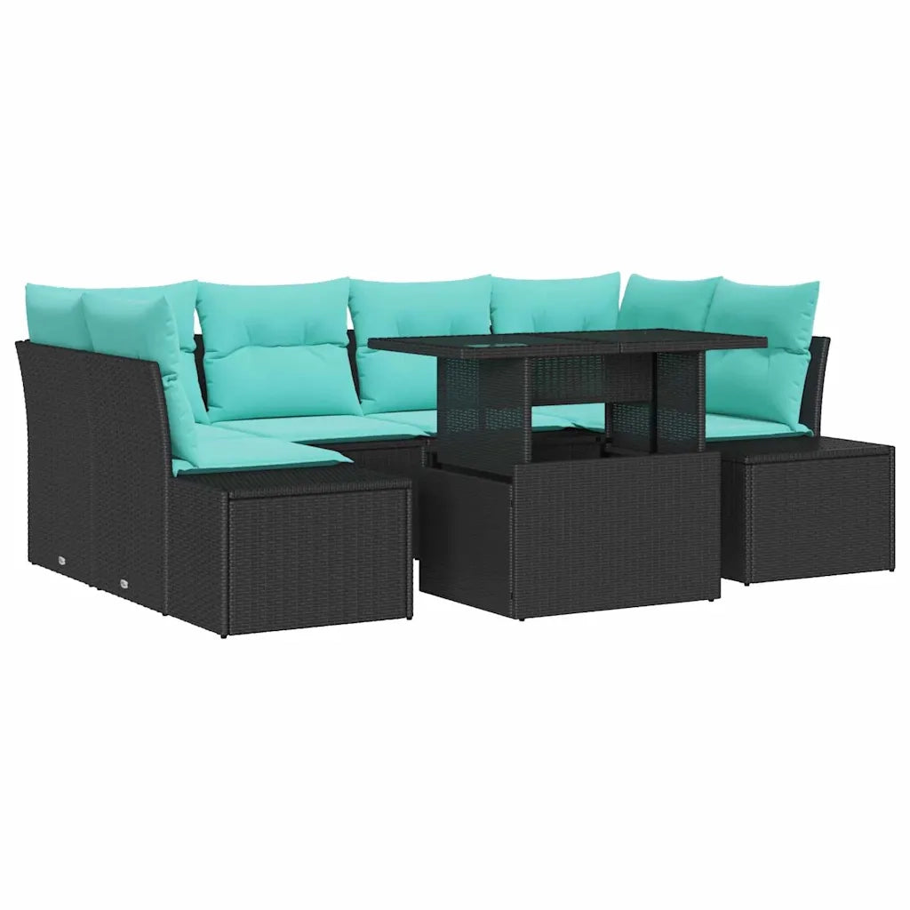 Set Divano da Giardino 7 pz 6-Numero di posti Nero e Turchese 3357859