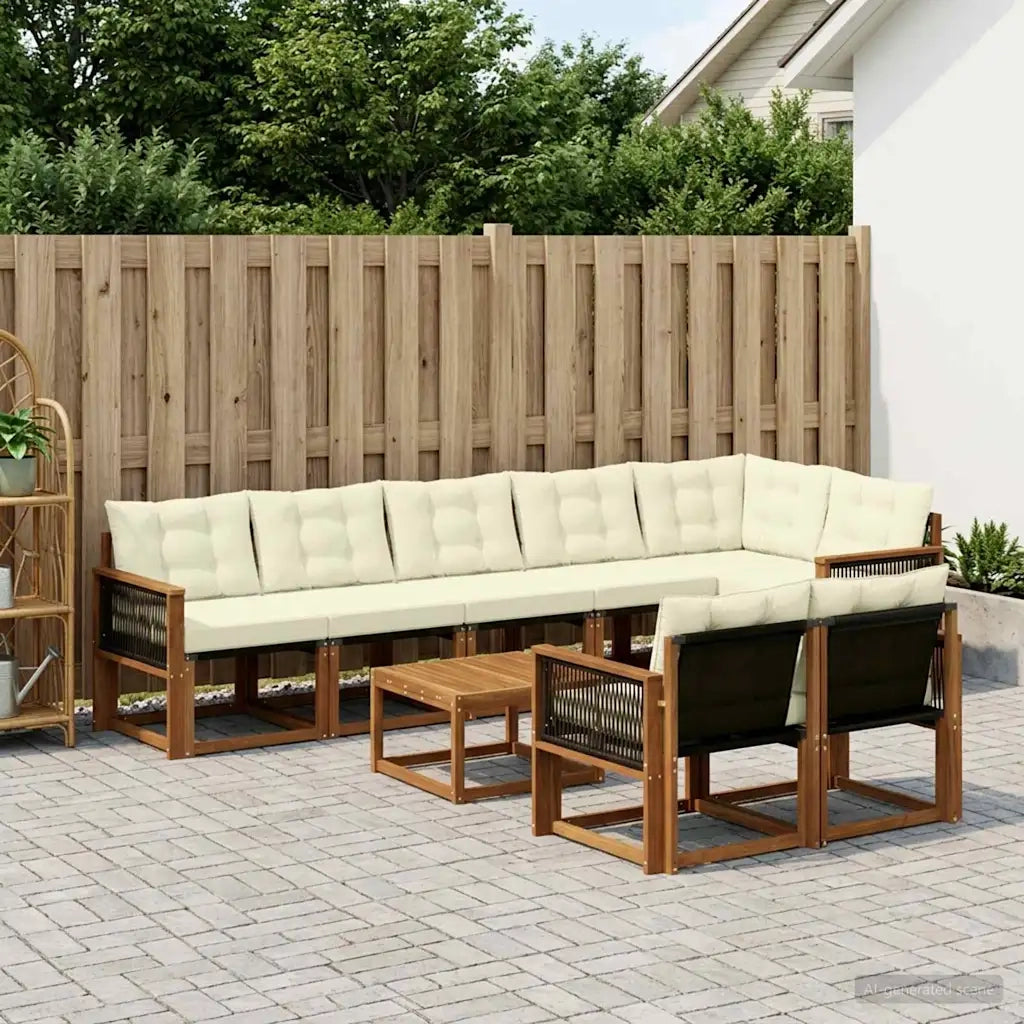 Set di divani da esterno con cuscino 9 pcs Naturale e Crema 3382046