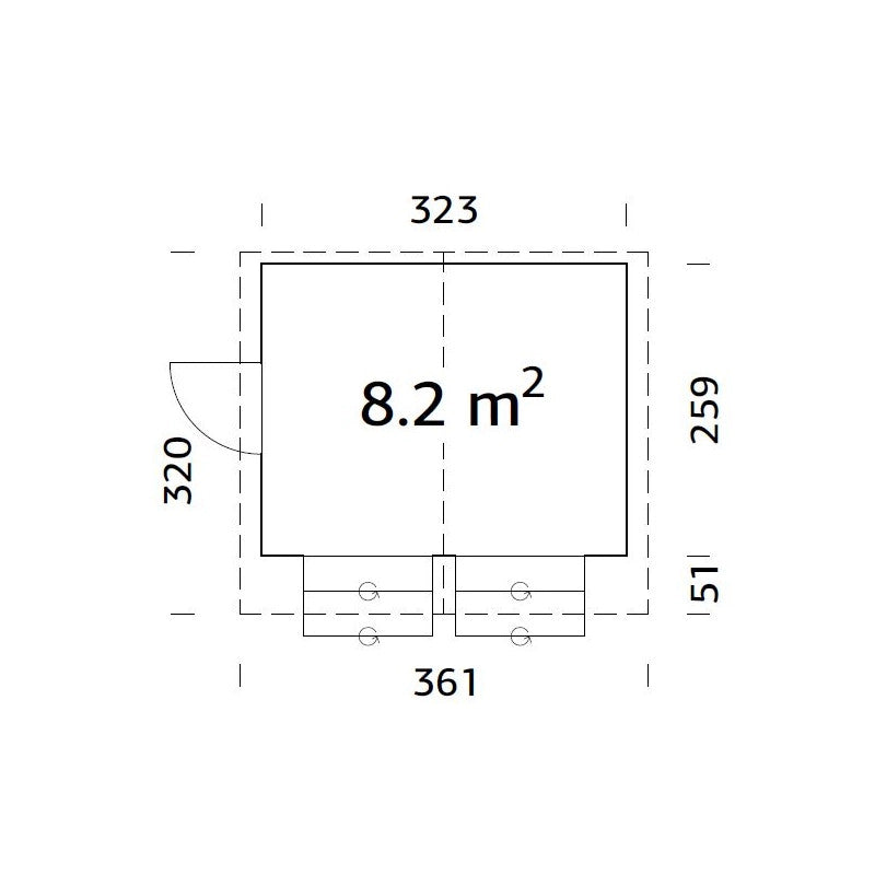 Chiosco in legno da giardino 323x259 cm abete 16 mm con 2 sportelli vendita a ribalta, struttura prefabbricata per mercatini - Esterni da Vivere