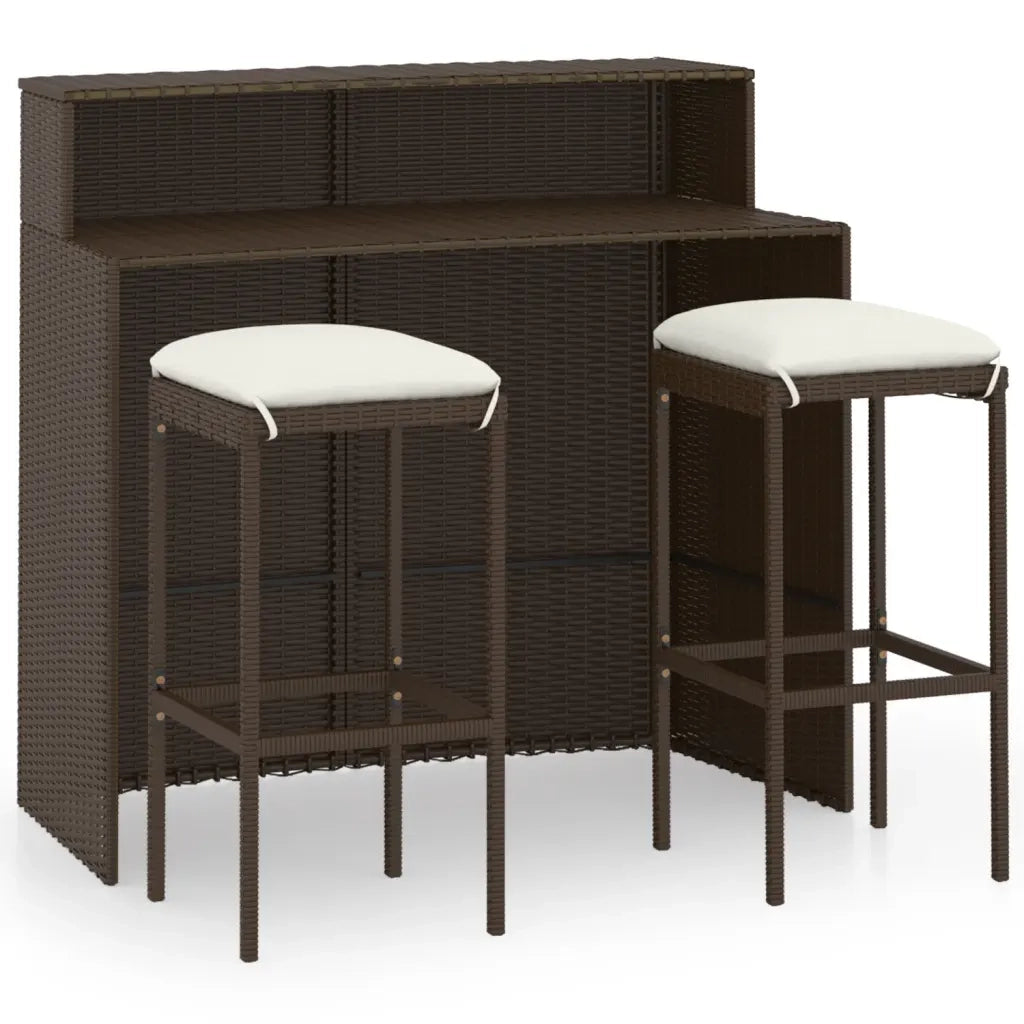 Set Bar da Giardino 3 pz con Cuscini Marrone 3064872